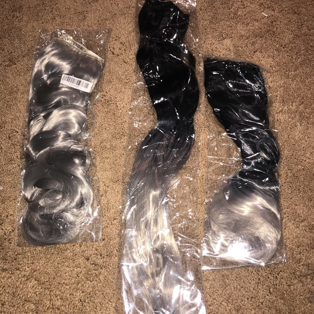 Black to Silver Ombre Clip-In Hair Extensions - Women Hair Wigs & Extensions